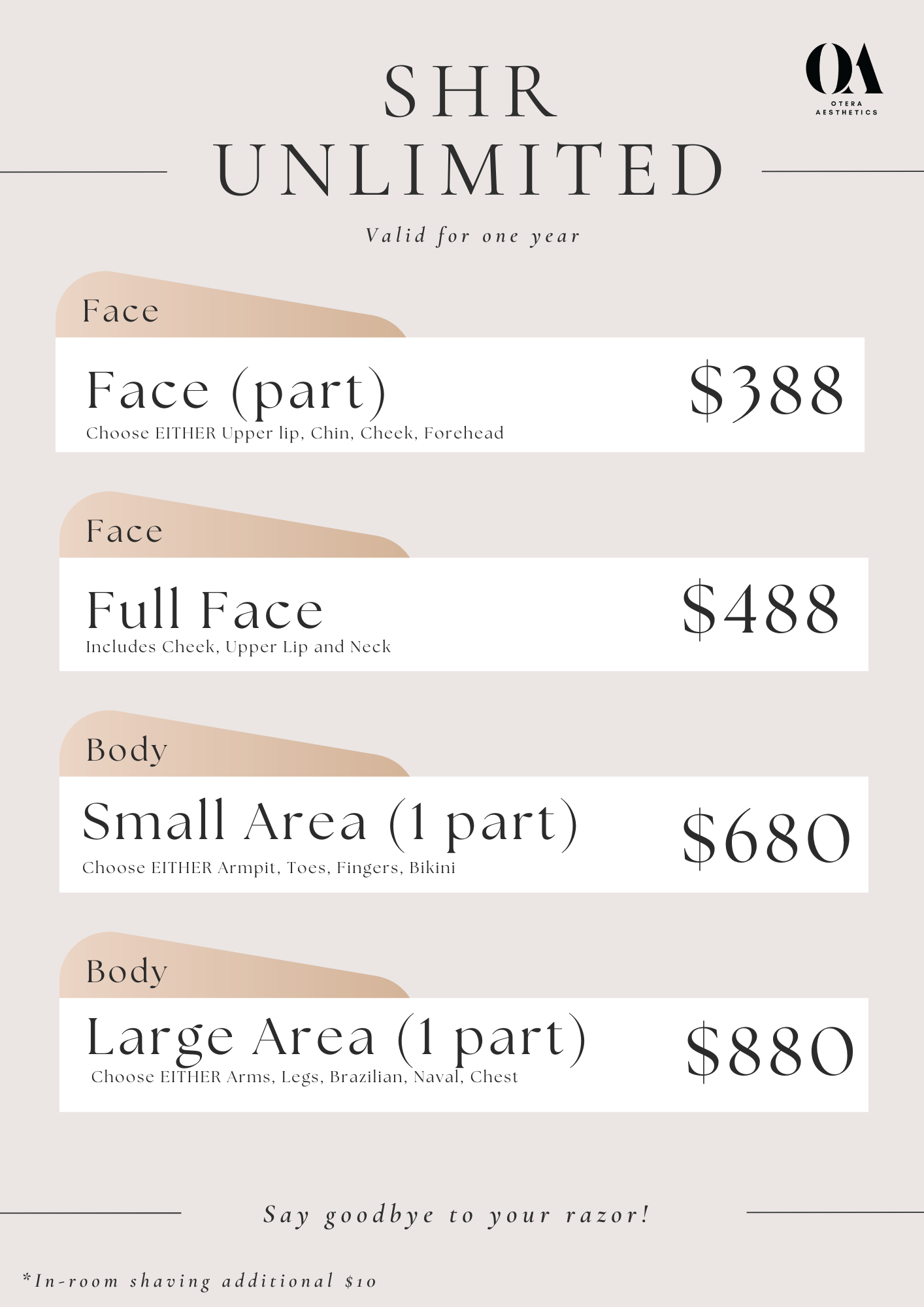 Unlimited SHR Hair Removal for 1 year!