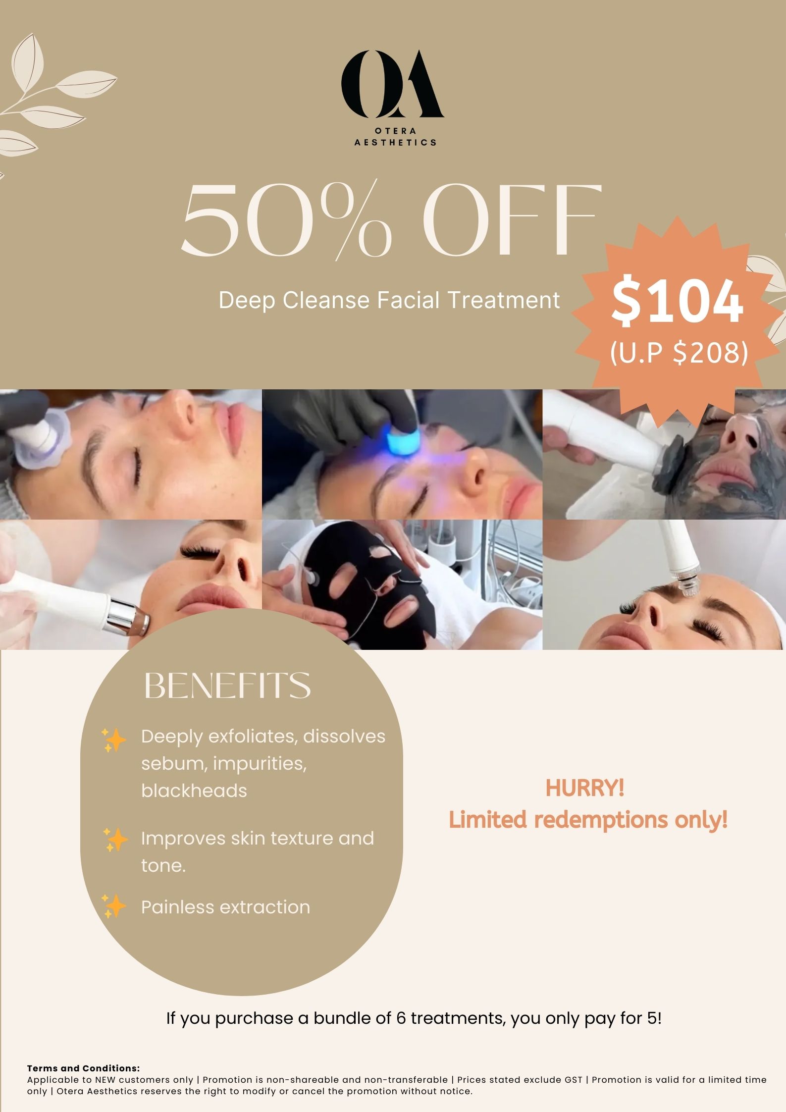 50% off Deep Cleanse 90mins Facial at $104 only! (U.P. $208)