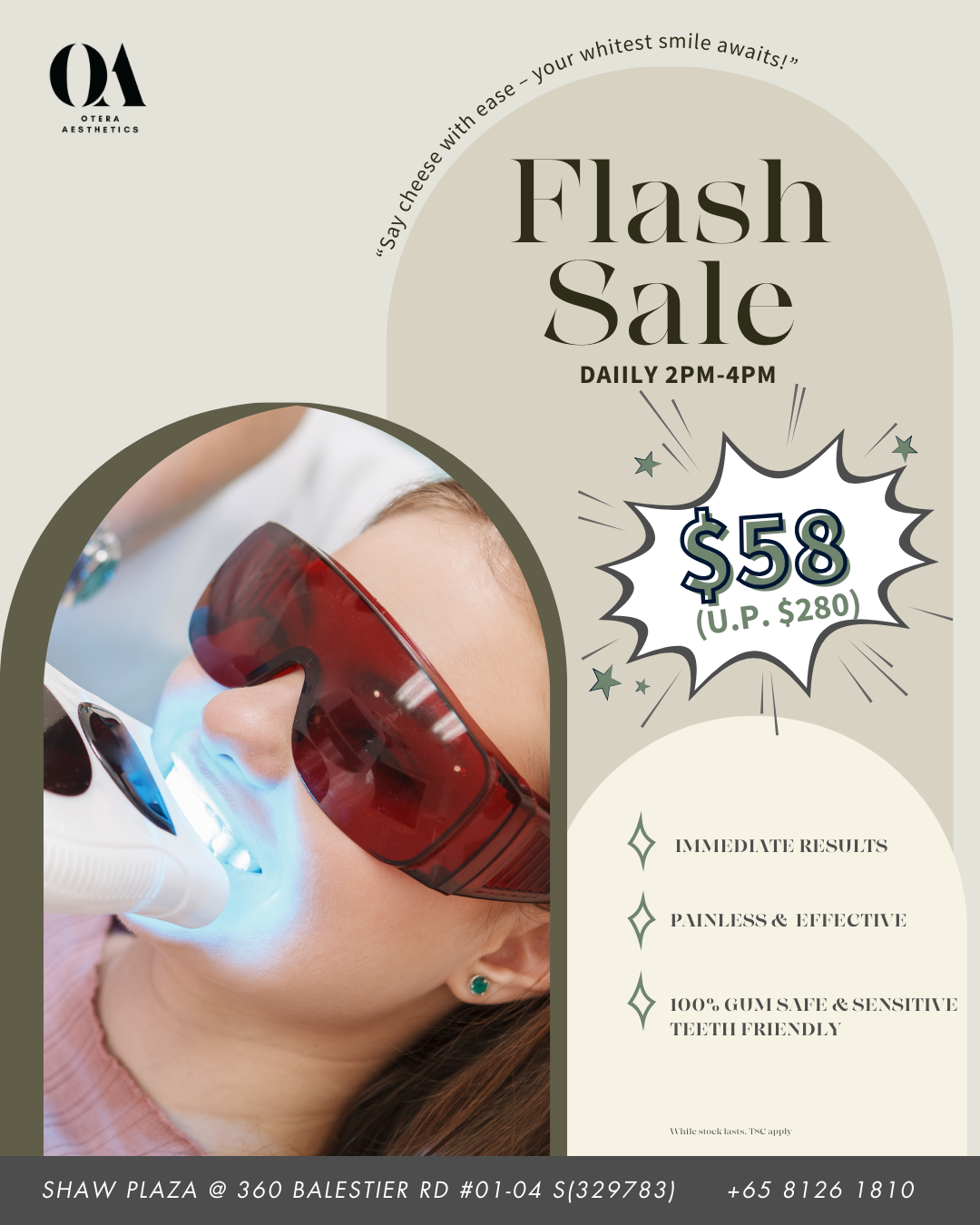 2hrs Flash Sale – Teeth Whitening @ $58 only! (U.P. $280)